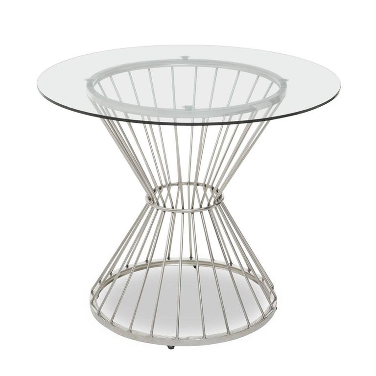 Anzio Dining Table - 2 Seater - 90cm - Round - Clear Glass with Wireframe Hourglass Base