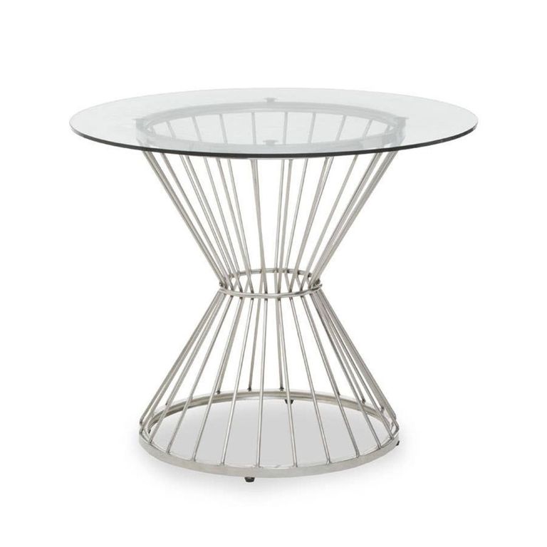 Anzio Dining Table - 2 Seater - 90cm - Round - Clear Glass with Wireframe Hourglass Base