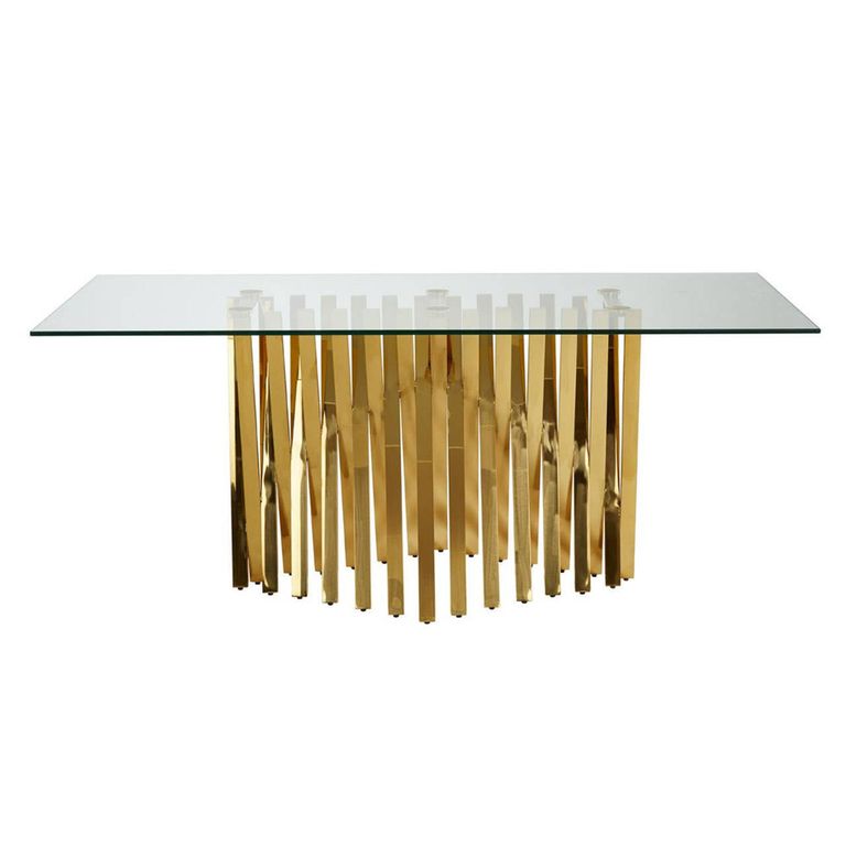 Arezzo Dining Table - 6 Seater - 180cm - Clear Glass with Gold Base