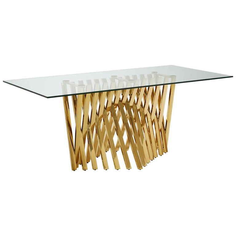 Arezzo Dining Table - 6 Seater - 180cm - Clear Glass with Gold Base