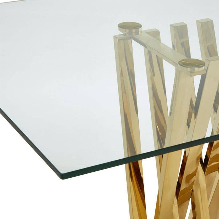 Arezzo Dining Table - 6 Seater - 180cm - Clear Glass with Gold Base