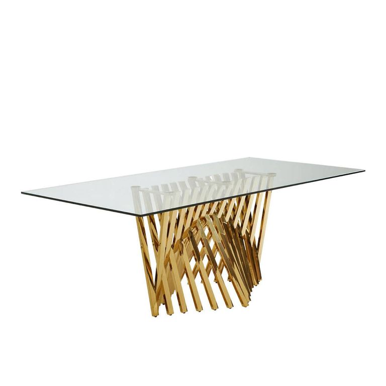 Arezzo Dining Table - 8 Seater - 200cm - Clear Glass with Gold Base
