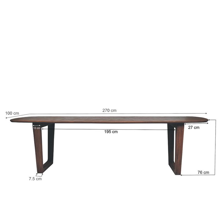 Cortez Dining Table - 270cm - 12 Seater - Oval - U Legs - Brown - Mango Wood