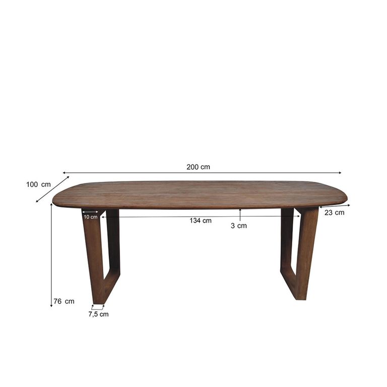 Cortez Dining Table - 200cm - 8 Seater - Oval - U Legs - Brown - Mango Wood