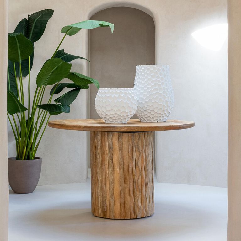 Curved Dining Table - 122cm - 4 Seater - Round - Waved Desgin - Natural - Wood