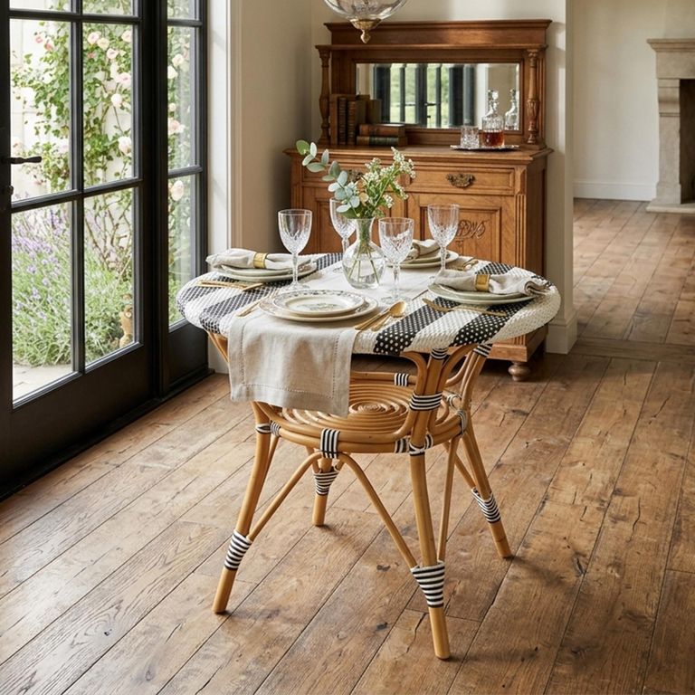 Dining Table - 90cm - 2 Seater - Round - Black and White - Rattan and Bamboo Wood