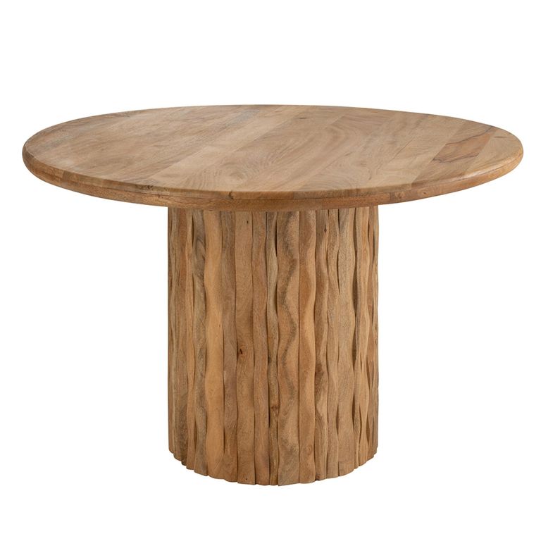 Curved Dining Table - 122cm - 4 Seater - Round - Waved Desgin - Natural - Wood