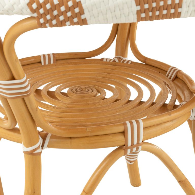 Dining Table - 90cm - 2 Seater - Round - Beige and White - Rattan and Bamboo Wood