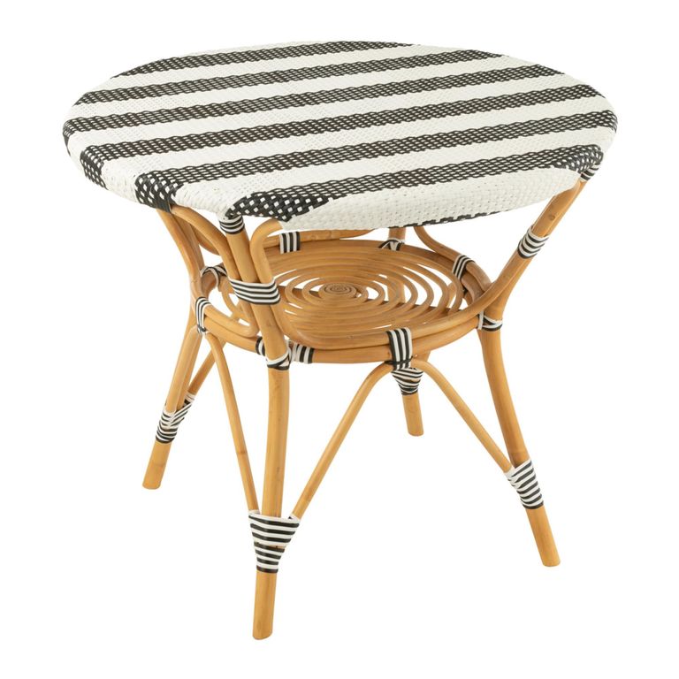 Dining Table - 90cm - 2 Seater - Round - Black and White - Rattan and Bamboo Wood