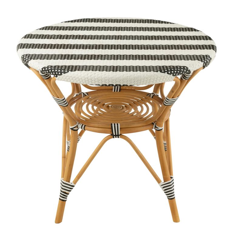 Dining Table - 90cm - 2 Seater - Round - Black and White - Rattan and Bamboo Wood