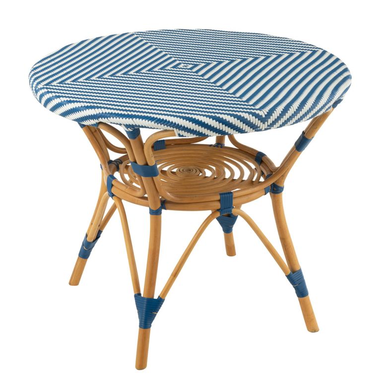 Dining Table - 90cm - 2 Seater - Round - Blue and White - Rattan and Bamboo Wood