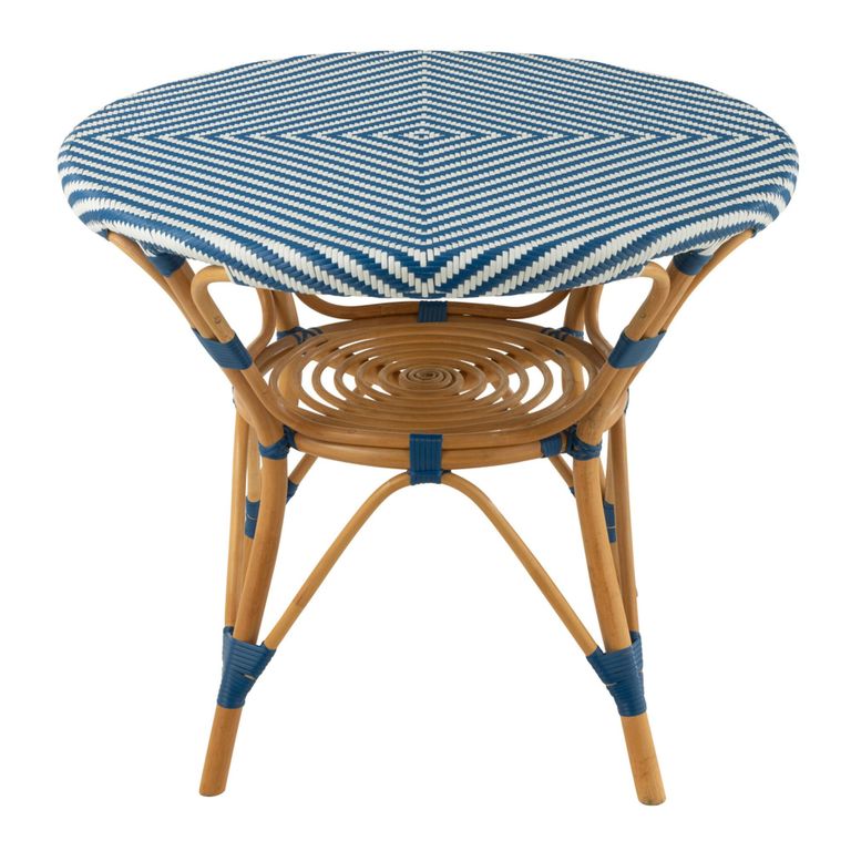 Dining Table - 90cm - 2 Seater - Round - Blue and White - Rattan and Bamboo Wood