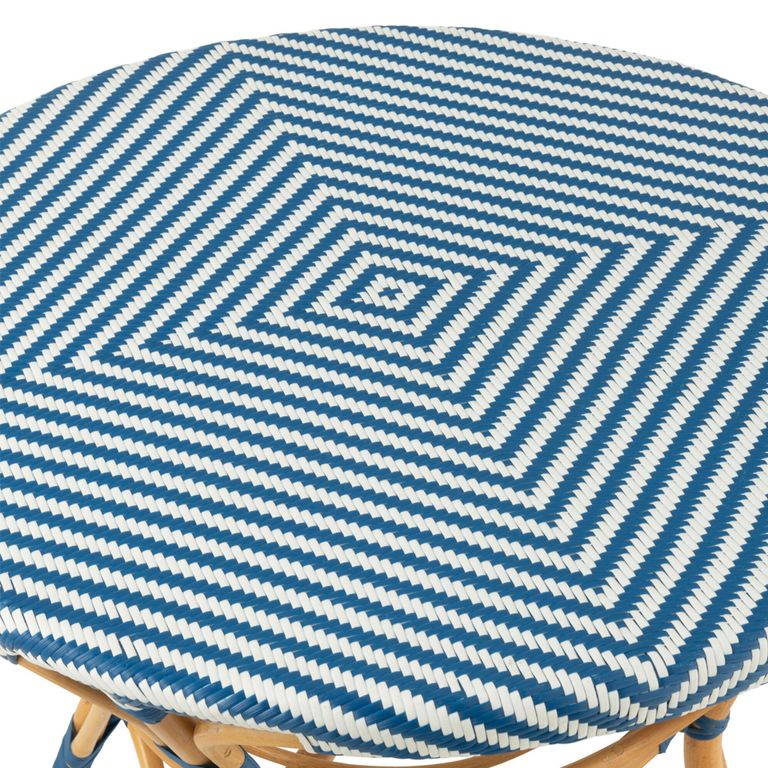 Dining Table - 90cm - 2 Seater - Round - Blue and White - Rattan and Bamboo Wood