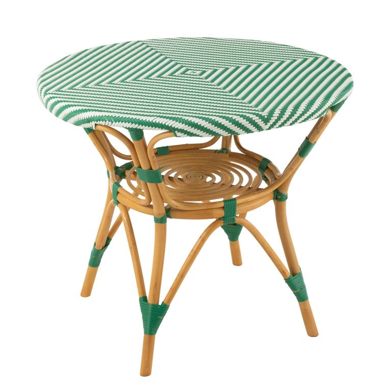 Dining Table - 90cm - 2 Seater - Round - Dark Green and White - Rattan and Bamboo Wood