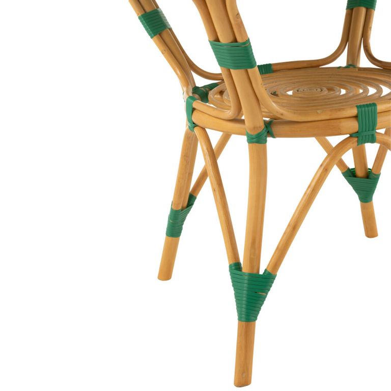 Dining Table - 90cm - 2 Seater - Round - Dark Green and White - Rattan and Bamboo Wood