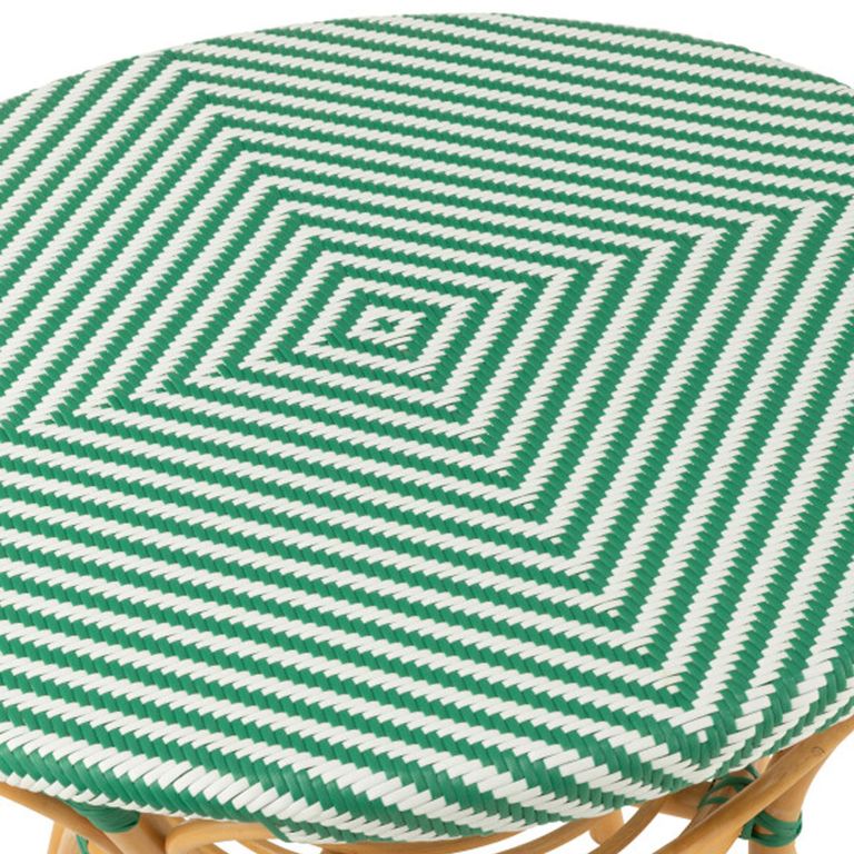 Dining Table - 90cm - 2 Seater - Round - Dark Green and White - Rattan and Bamboo Wood