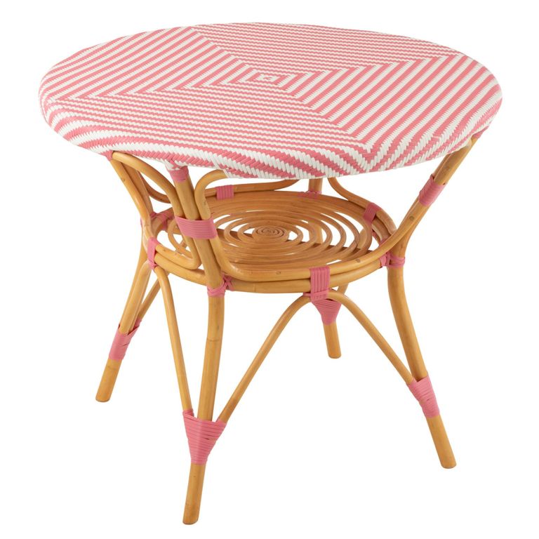 Dining Table - 90cm - 2 Seater - Round - Pink and White - Rattan and Bamboo Wood