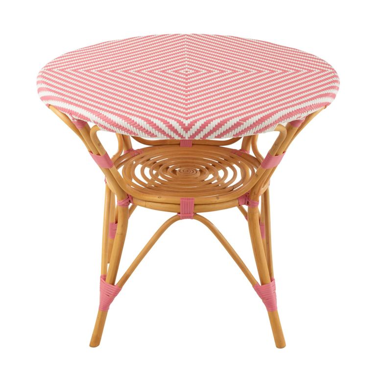Dining Table - 90cm - 2 Seater - Round - Pink and White - Rattan and Bamboo Wood
