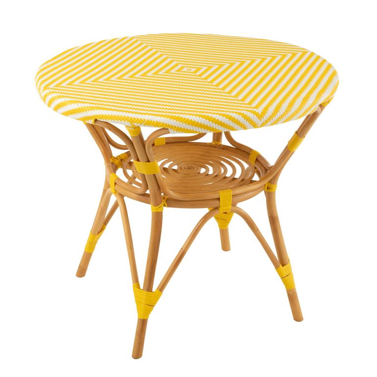 Dining Table - 90cm - 2 Seater - Round - Yellow and White - Rattan and Bamboo Wood