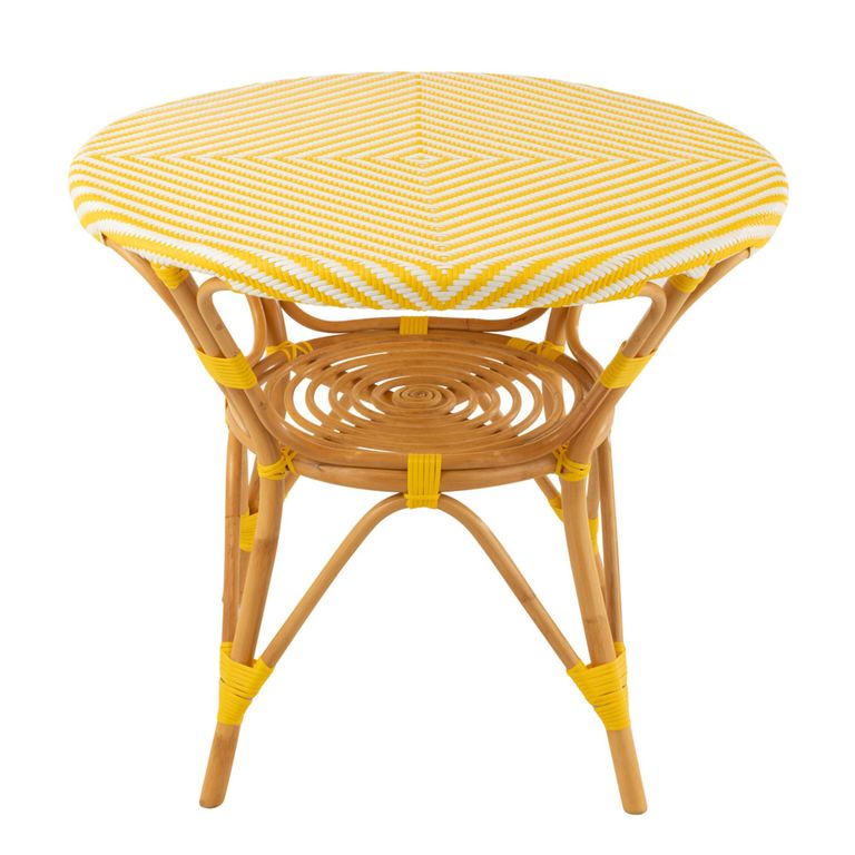 Dining Table - 90cm - 2 Seater - Round - Yellow and White - Rattan and Bamboo Wood