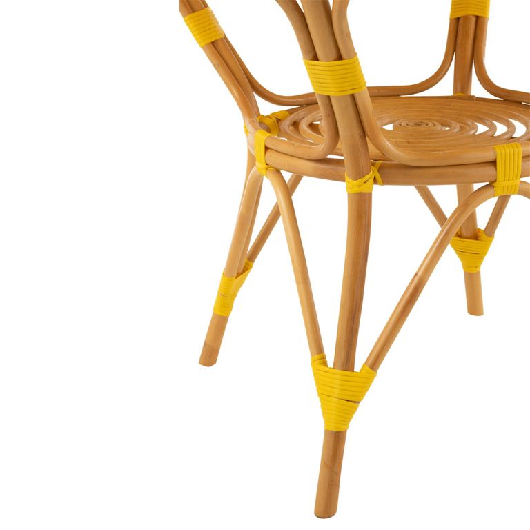 Dining Table - 90cm - 2 Seater - Round - Yellow and White - Rattan and Bamboo Wood
