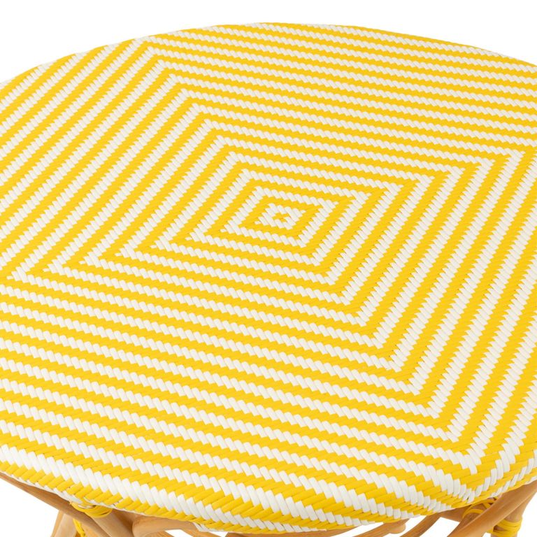 Dining Table - 90cm - 2 Seater - Round - Yellow and White - Rattan and Bamboo Wood