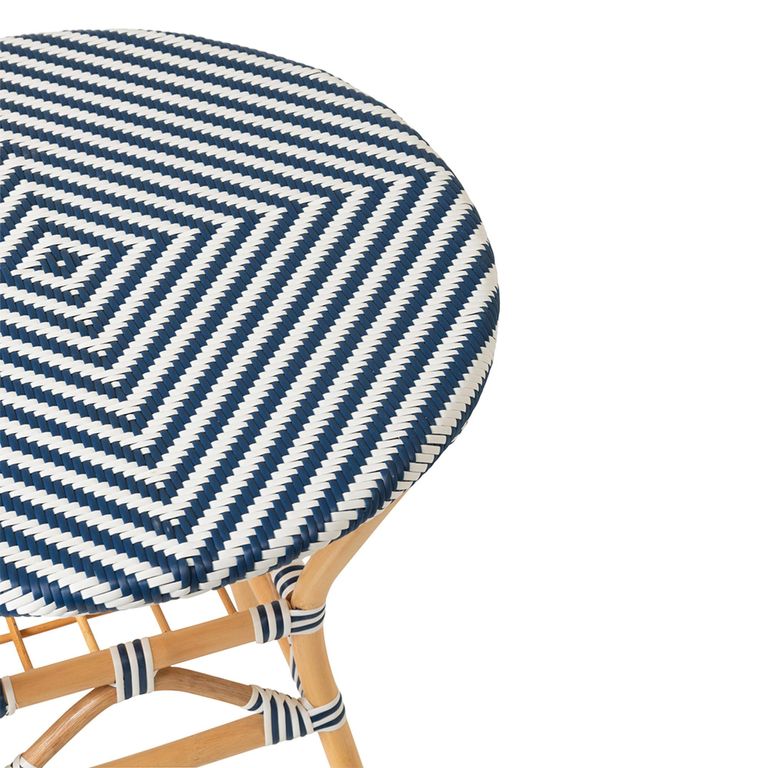 Geo Outdoor Dining Table - 70cm - 2 Seater - Round - Blue and White - Rattan and Bamboo Wood