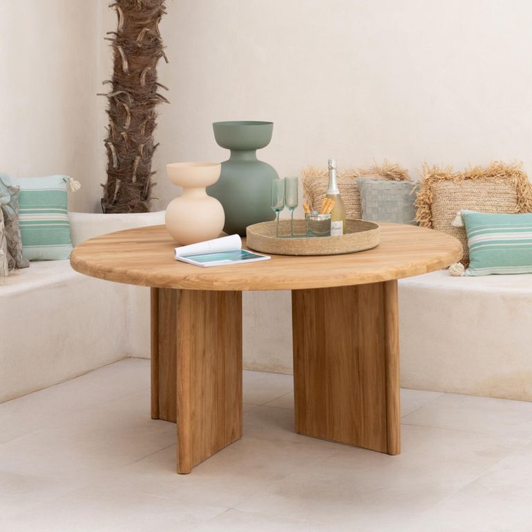 Dining Table - 150cm - 6-8 Seater - Round - Natural - Teak Wood