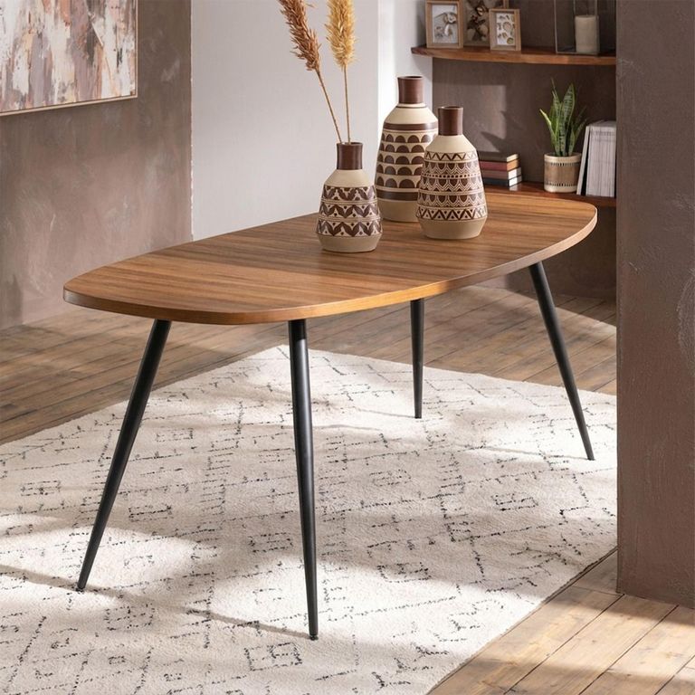 Dining Table - 200cm - 8 Seater - Narrow - Oval - Natural and Black - Recycle Teak Wood