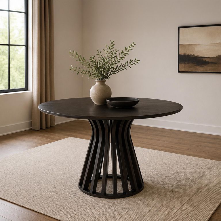 Eli Dining Table - 110cm - 4 Seater - Round - Slatted Base - Black - Mango Wood