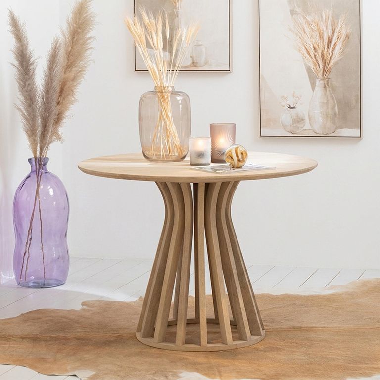 Eli Dining Table - 110cm - 4 Seater - Round - Slatted Base - Natural - Mango Wood