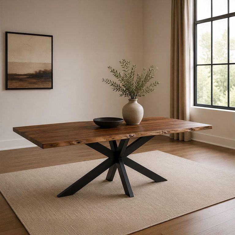 Gerard Dining Table - 180cm - 6 Seater - Star Base - Brown and Black - Acacia Wood