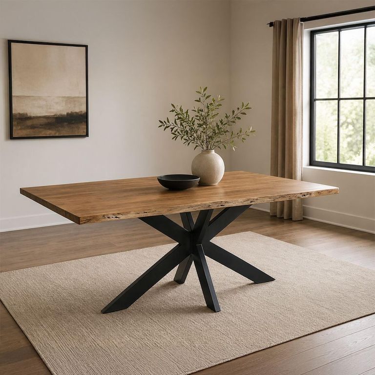 Gerard Dining Table - 180cm - 6 Seater - Star Base - Natural and Black - Acacia Wood