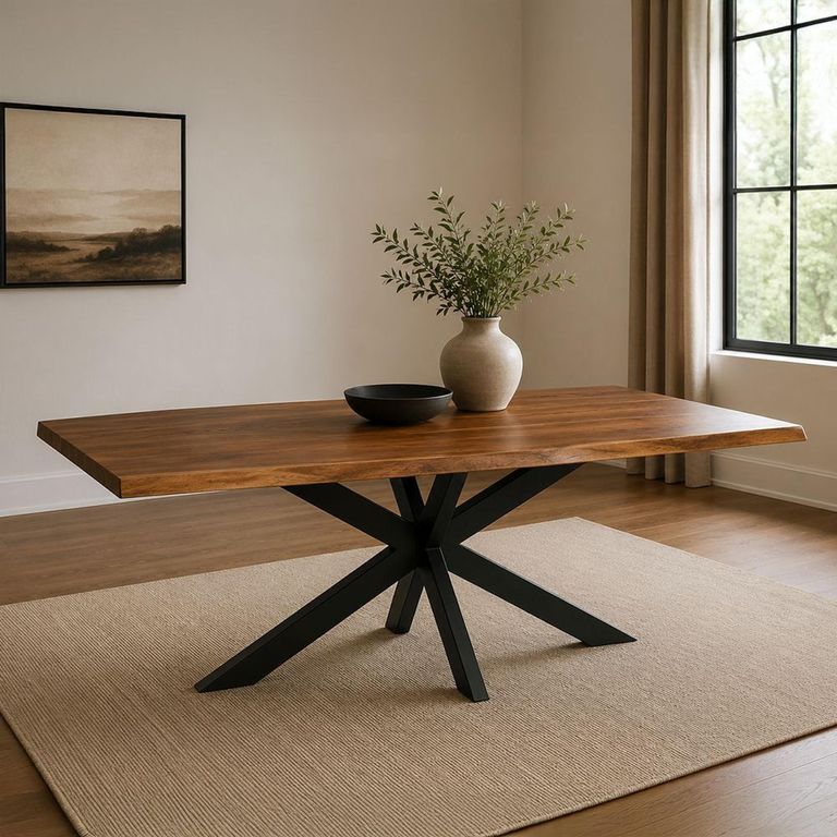 Gerard Dining Table - 200cm - 8 Seater - Star Base - Brown and Black - Acacia Wood