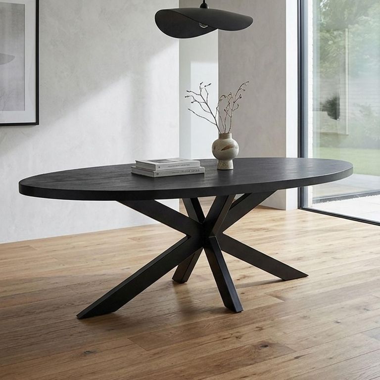 Gerard Dining Table - 210cm - 8 Seater - Oval - Star Base - Black - Acacia Wood