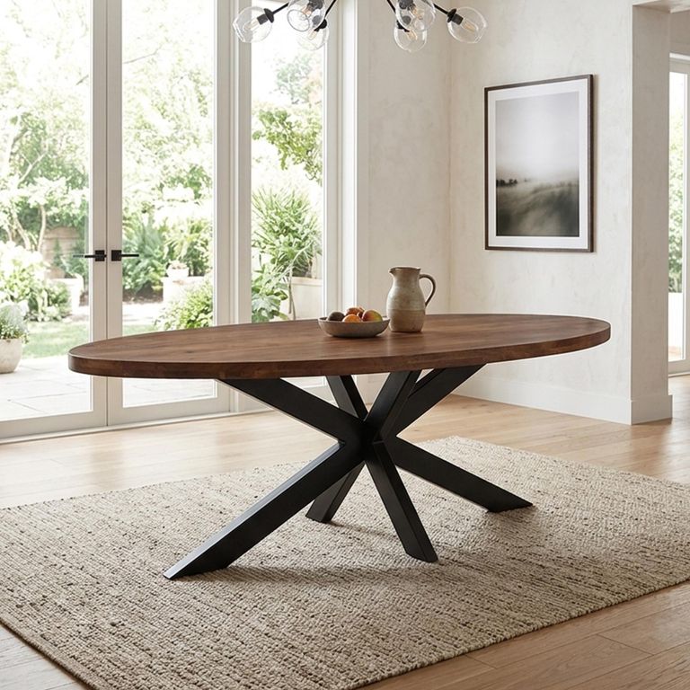 Gerard Dining Table - 210cm - 8 Seater - Oval - Star Base - Brown and Black - Acacia Wood