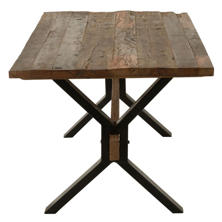 Dining Table - 180cm - 6 Seater - Cross Legs - Brown Vintage Wood
