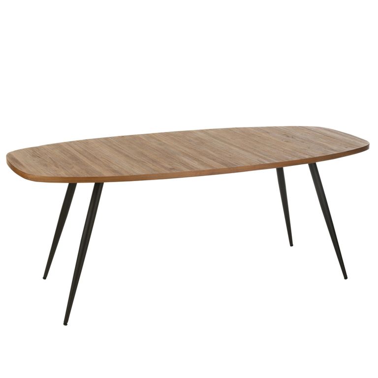 Dining Table - 200cm - 8 Seater - Narrow - Oval - Natural and Black - Recycle Teak Wood