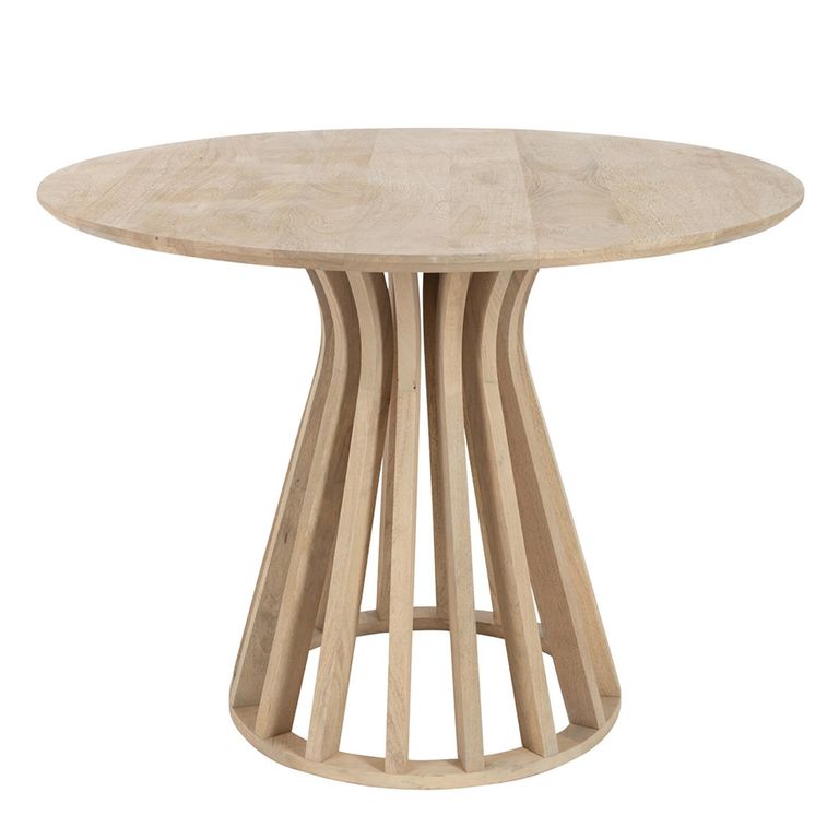 Eli Dining Table - 110cm - 4 Seater - Round - Slatted Base - Natural - Mango Wood