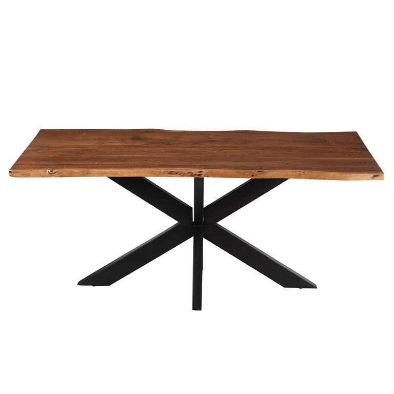 Gerard Dining Table - 180cm - 6 Seater - Star Base - Brown and Black - Acacia Wood