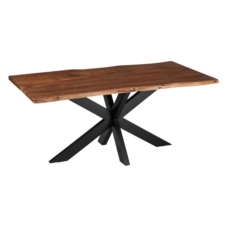 Gerard Dining Table - 180cm - 6 Seater - Star Base - Brown and Black - Acacia Wood