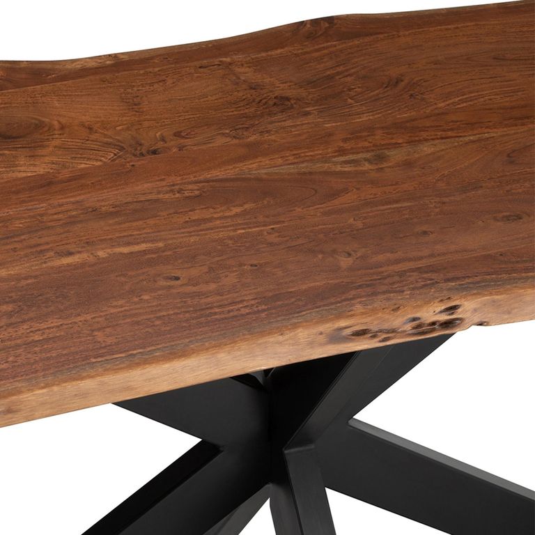 Gerard Dining Table - 180cm - 6 Seater - Star Base - Brown and Black - Acacia Wood