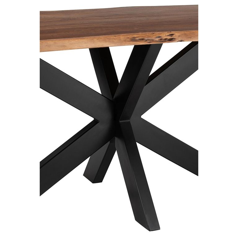 Gerard Dining Table - 180cm - 6 Seater - Star Base - Brown and Black - Acacia Wood