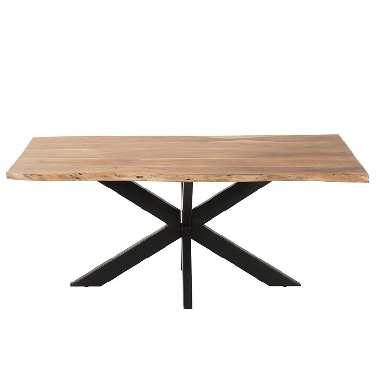 Gerard Dining Table - 180cm - 6 Seater - Star Base - Natural and Black - Acacia Wood