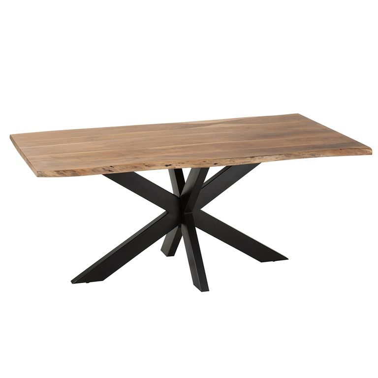 Gerard Dining Table - 180cm - 6 Seater - Star Base - Natural and Black - Acacia Wood
