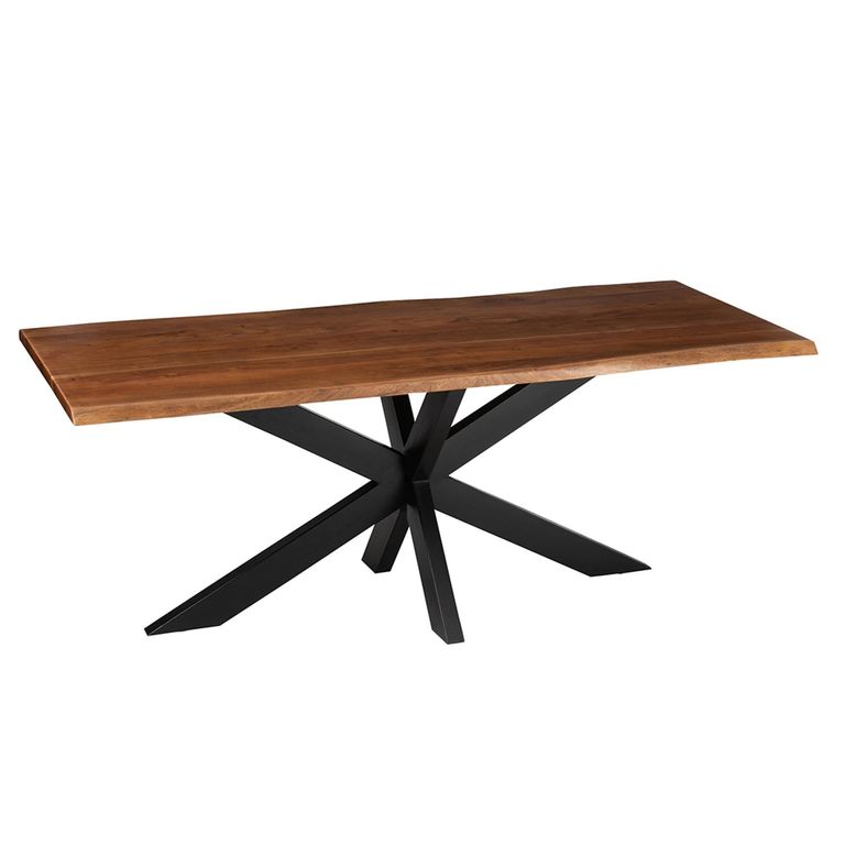 Gerard Dining Table - 200cm - 8 Seater - Star Base - Brown and Black - Acacia Wood