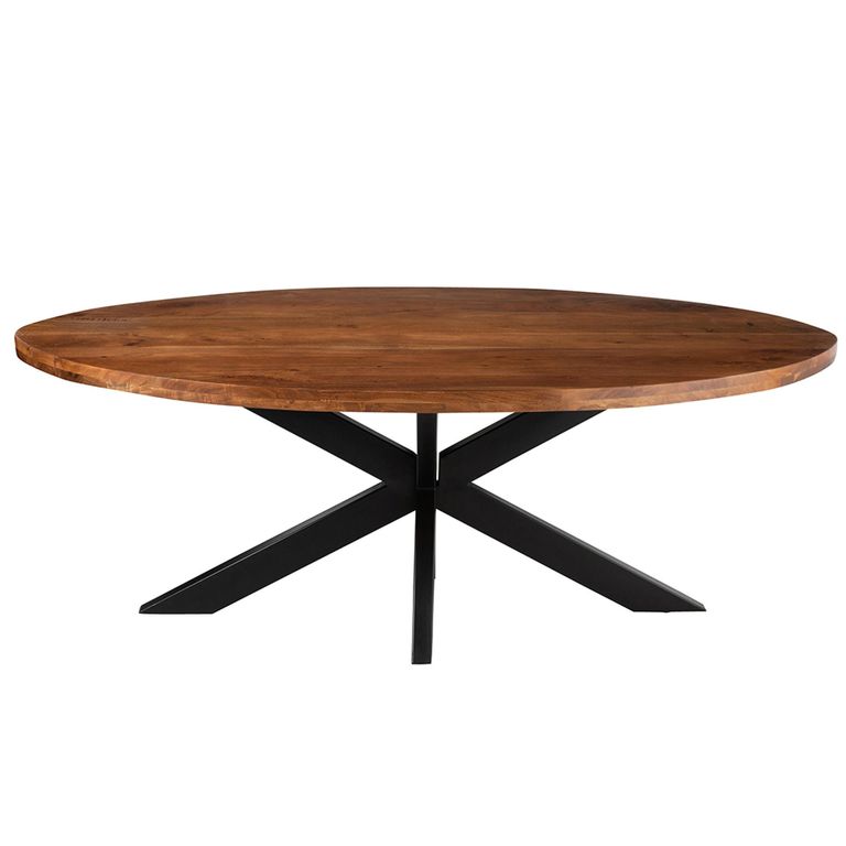 Gerard Dining Table - 210cm - 8 Seater - Oval - Star Base - Brown and Black - Acacia Wood