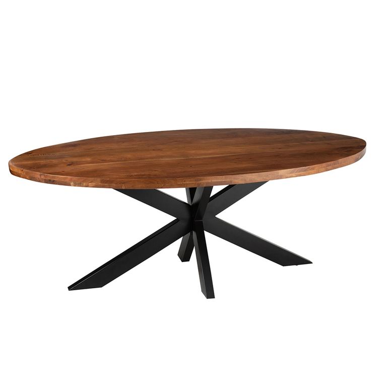 Gerard Dining Table - 210cm - 8 Seater - Oval - Star Base - Brown and Black - Acacia Wood