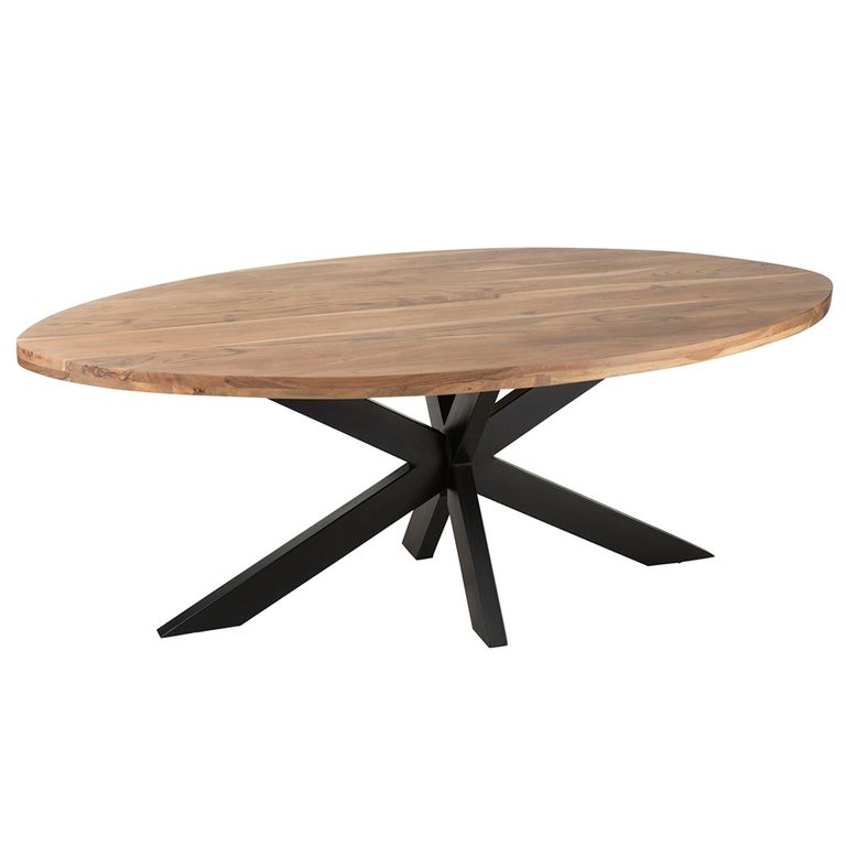 Gerard Dining Table - 210cm - 8 Seater - Oval - Star Base - Natural and Black - Acacia Wood