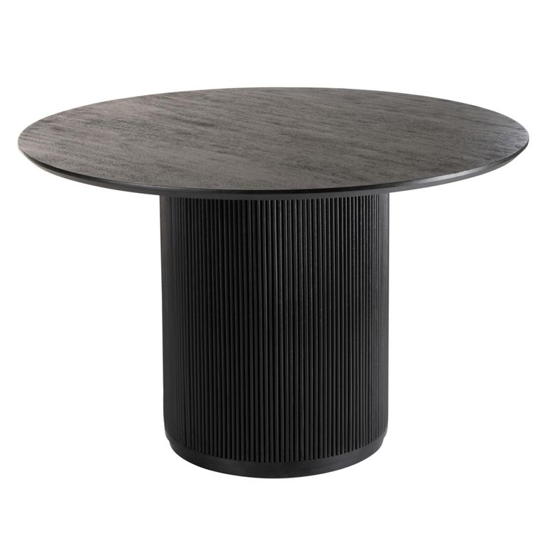 Vincent Fluted Dining Table - 120cm - 6 Seater - Round - Drum Base - Black - Mango Wood